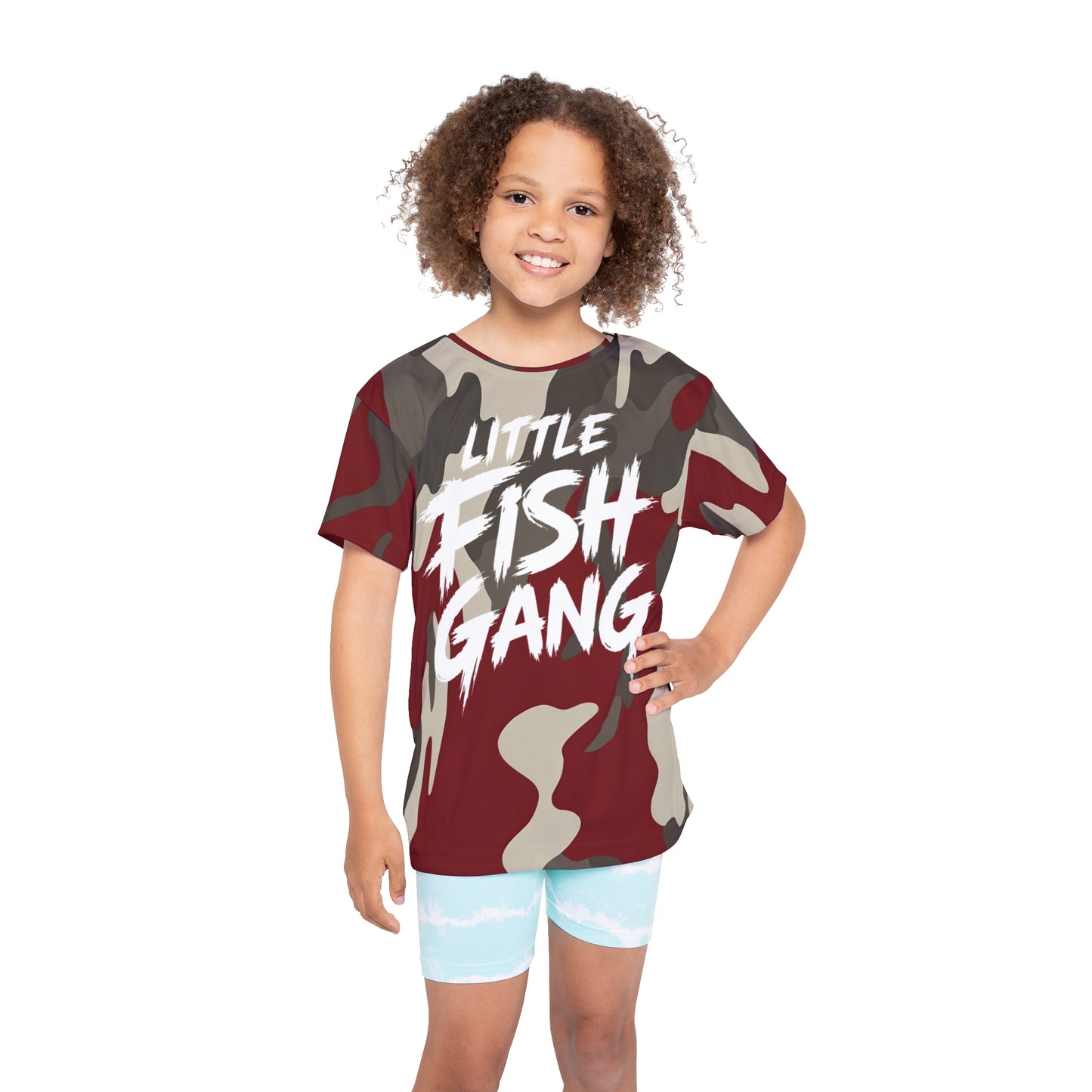 Kids Long Sleeve 100% Polyester Shirt | Little Fish Gang | Red Camo