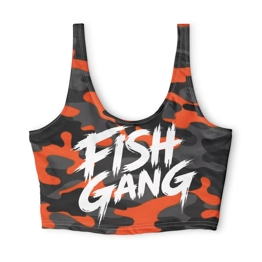 Fish Gang Orange Camo Sports Bra | 100% Polyester