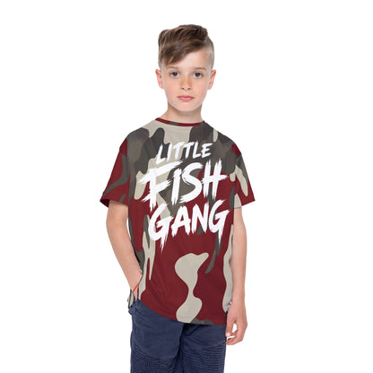 Kids Long Sleeve 100% Polyester Shirt | Little Fish Gang | Red Camo