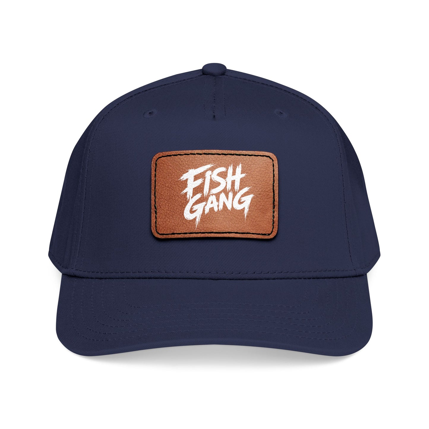 Mid Profile Baseball Cap with Leather Patch (Fish Gang)
