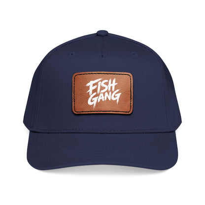 Mid Profile Baseball Cap with Leather Patch (Fish Gang)