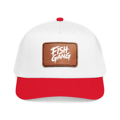 Mid Profile Baseball Cap with Leather Patch (Fish Gang)