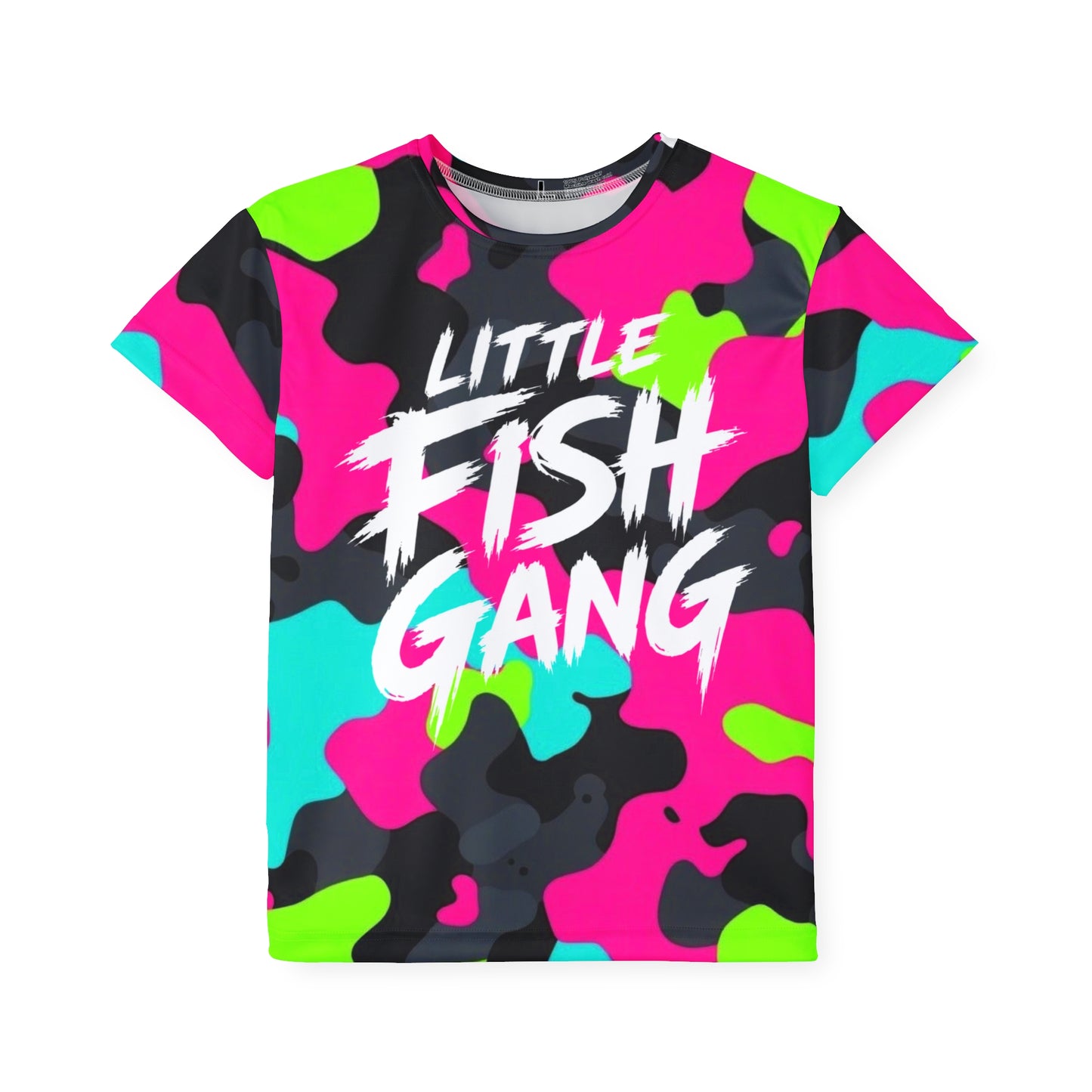 Kids Long Sleeve 100% Polyester Shirt | Little Fish Gang | Neon Mix
