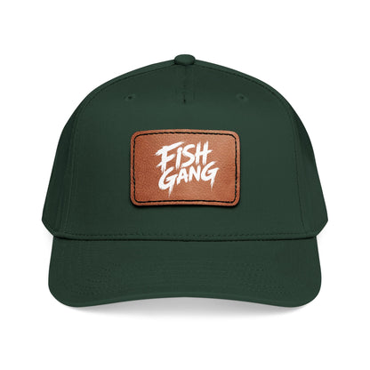 Mid Profile Baseball Cap with Leather Patch (Fish Gang)