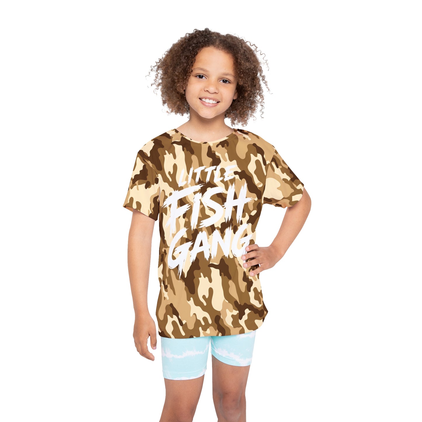 Kids Long Sleeve 100 % Polyester Shirt | Little Fish Gang | Desert Camo