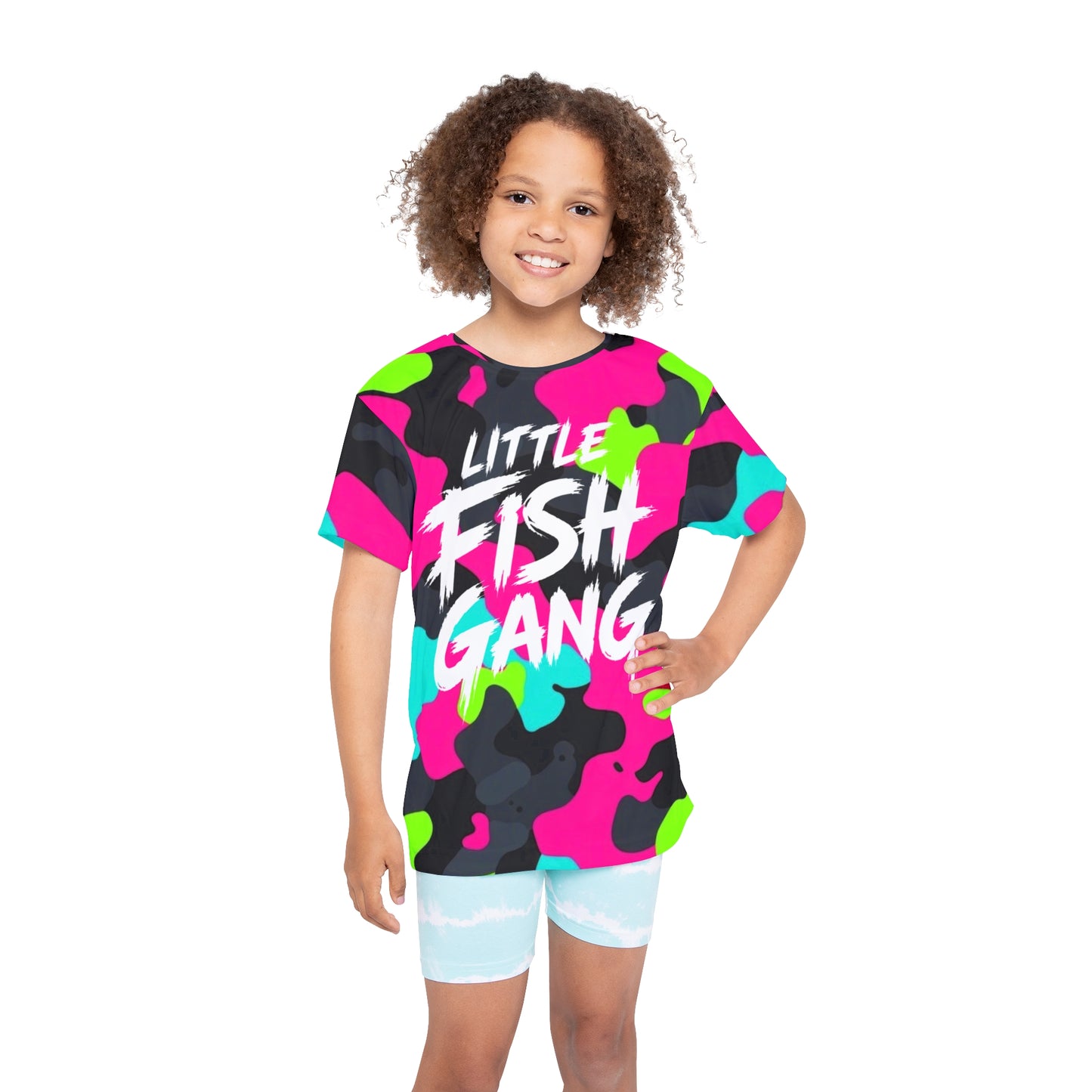 Kids Long Sleeve 100% Polyester Shirt | Little Fish Gang | Neon Mix
