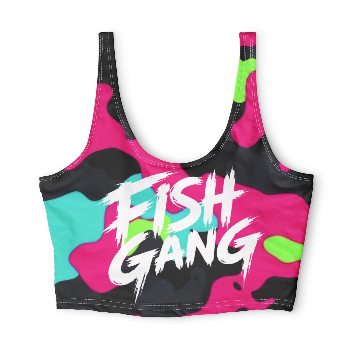 Fish Gang Neon Camo Sports Bra | 100% Polyester