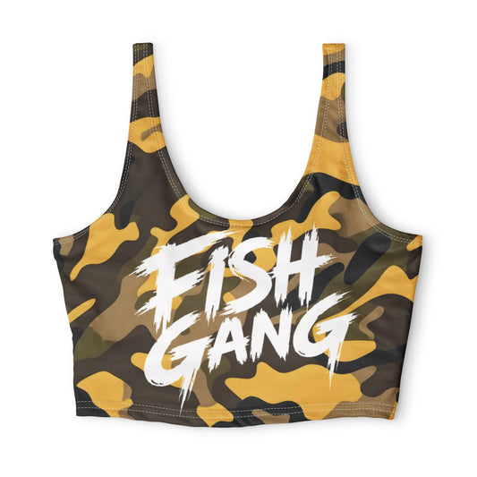 Fish Gang Yellow Camo Sports Bra | 100 % Polyester
