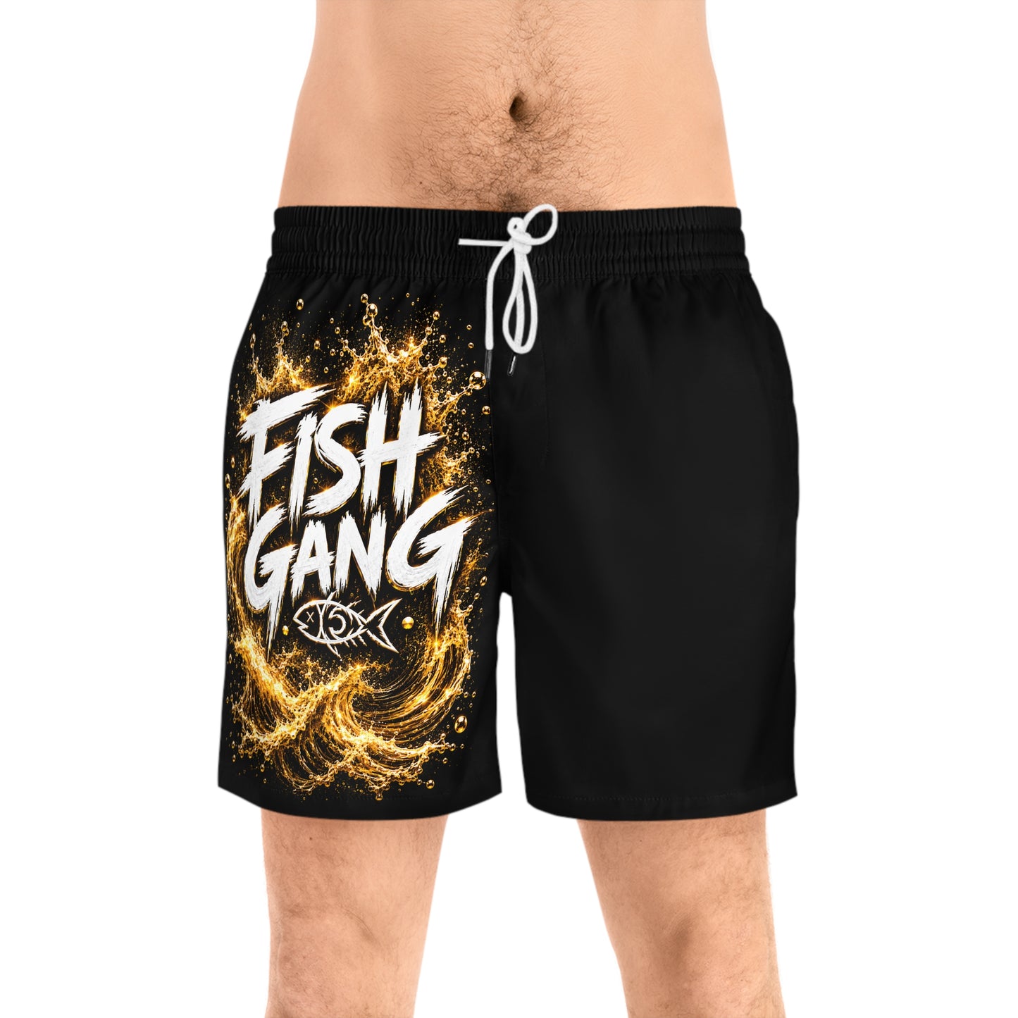 Men's Mid-Length Swim Shorts | Fish Gang | Gold Design