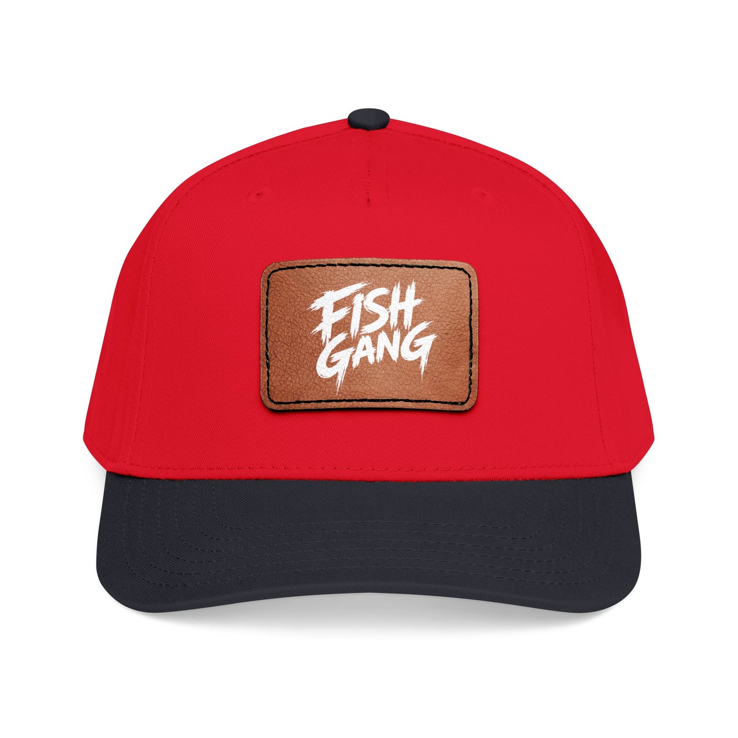 Mid Profile Baseball Cap with Leather Patch (Fish Gang)