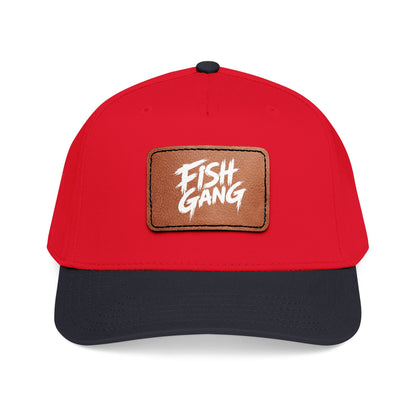 Mid Profile Baseball Cap with Leather Patch (Fish Gang)
