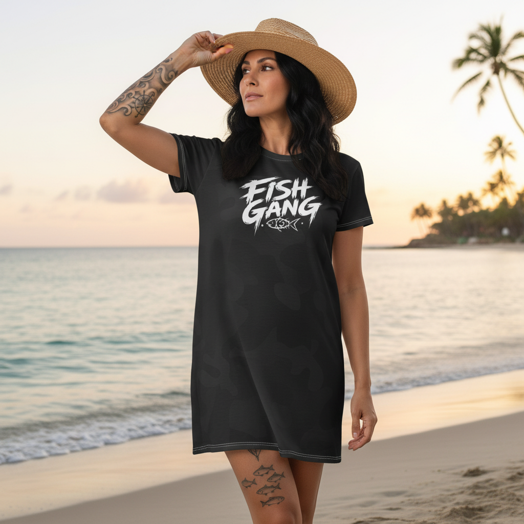 Fish Gang Logo T-Shirt Dress | Black Camo