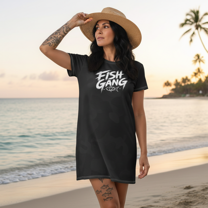 Fish Gang Logo T-Shirt Dress | Black Camo